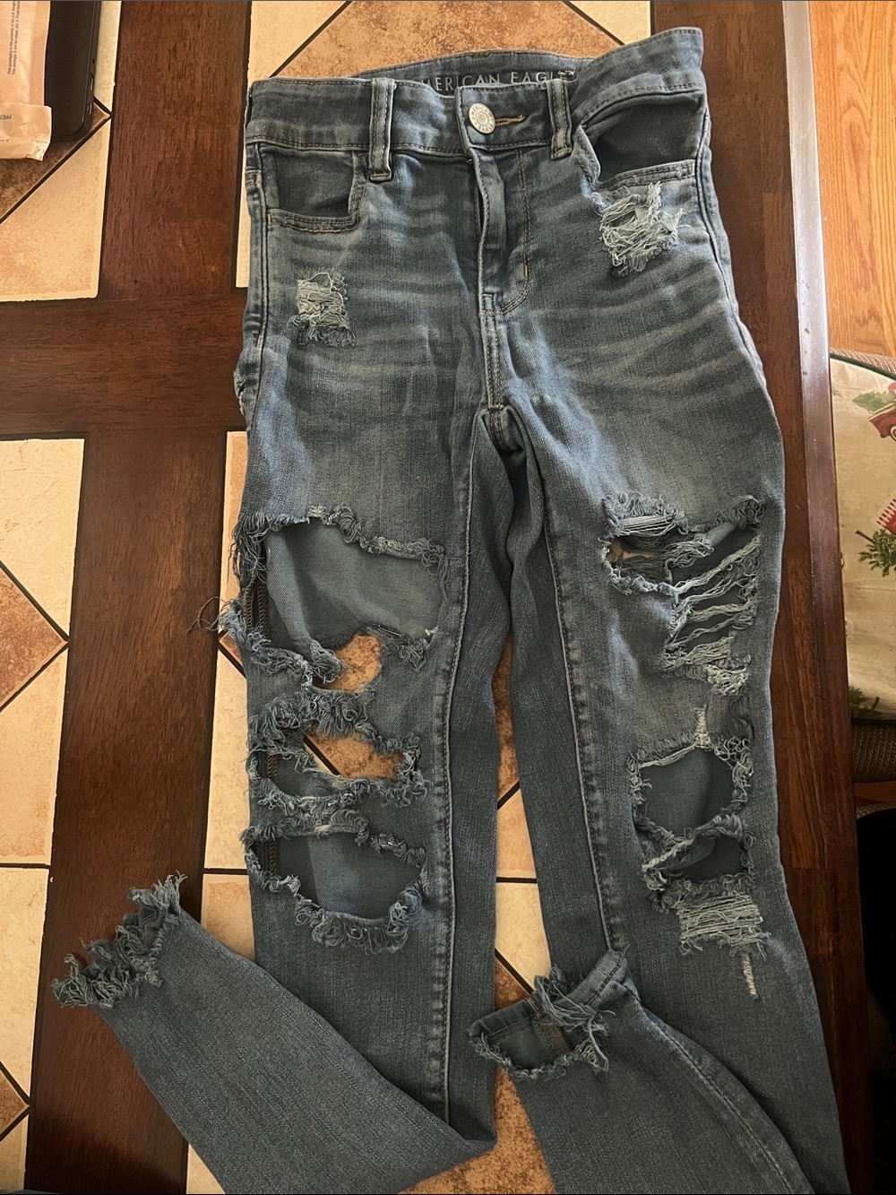 American Eagle Outfitters Distressed Skinny Jeans - Dark Blue